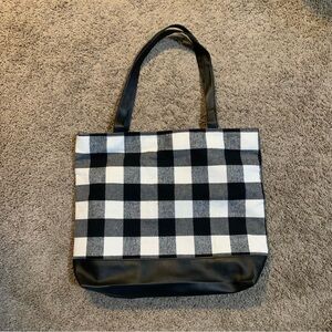 NEW Buffalo Check Plaid Black White Tote Bag Purse